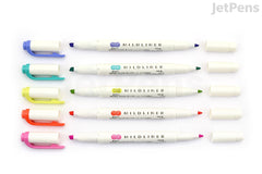 Zebra Mildliner Double-Sided Highlighter - Fine / Bold - 5 Bright Color Set