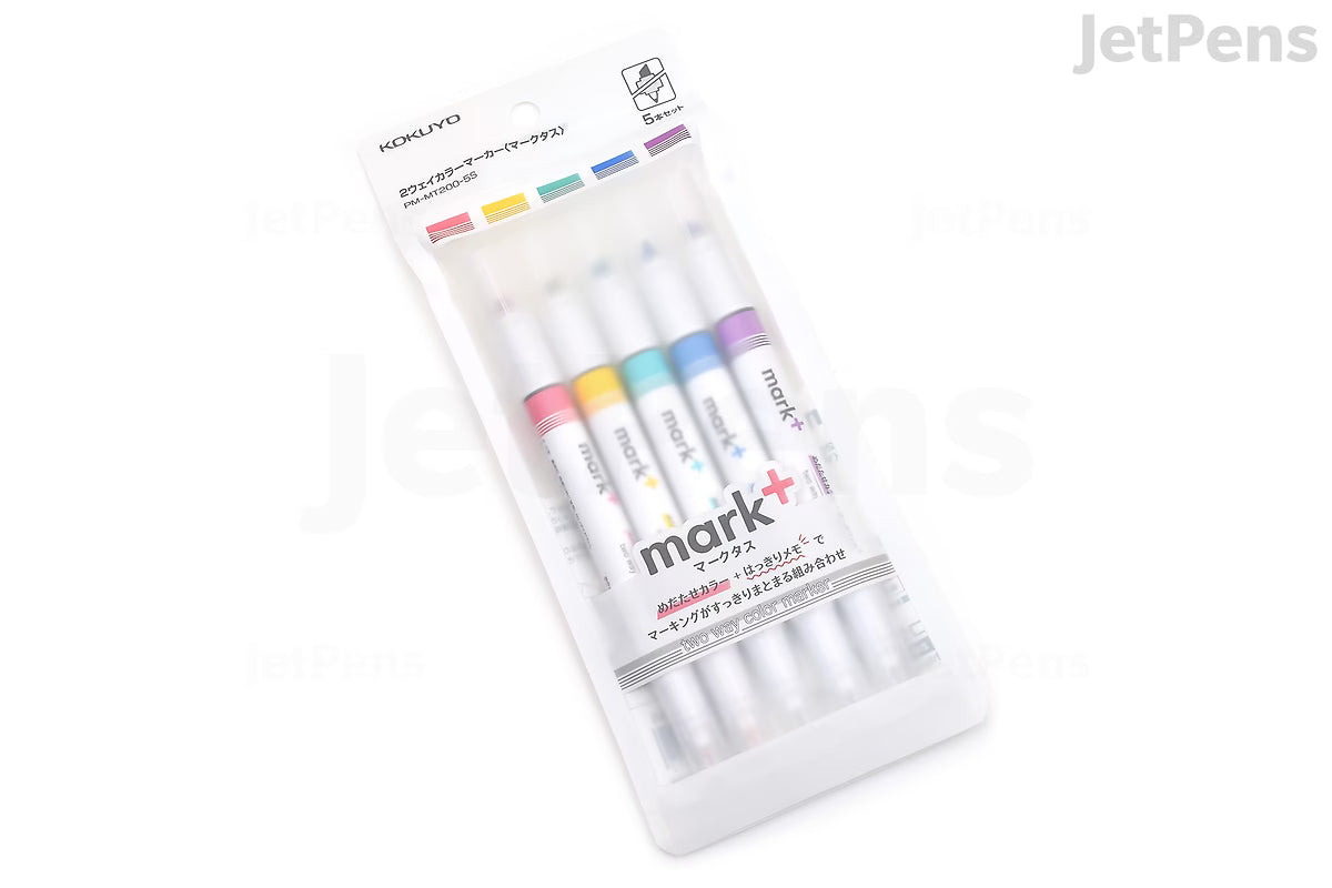 KOKUYO Mark+ 2 Way Marker Pen - 5 Color Set A