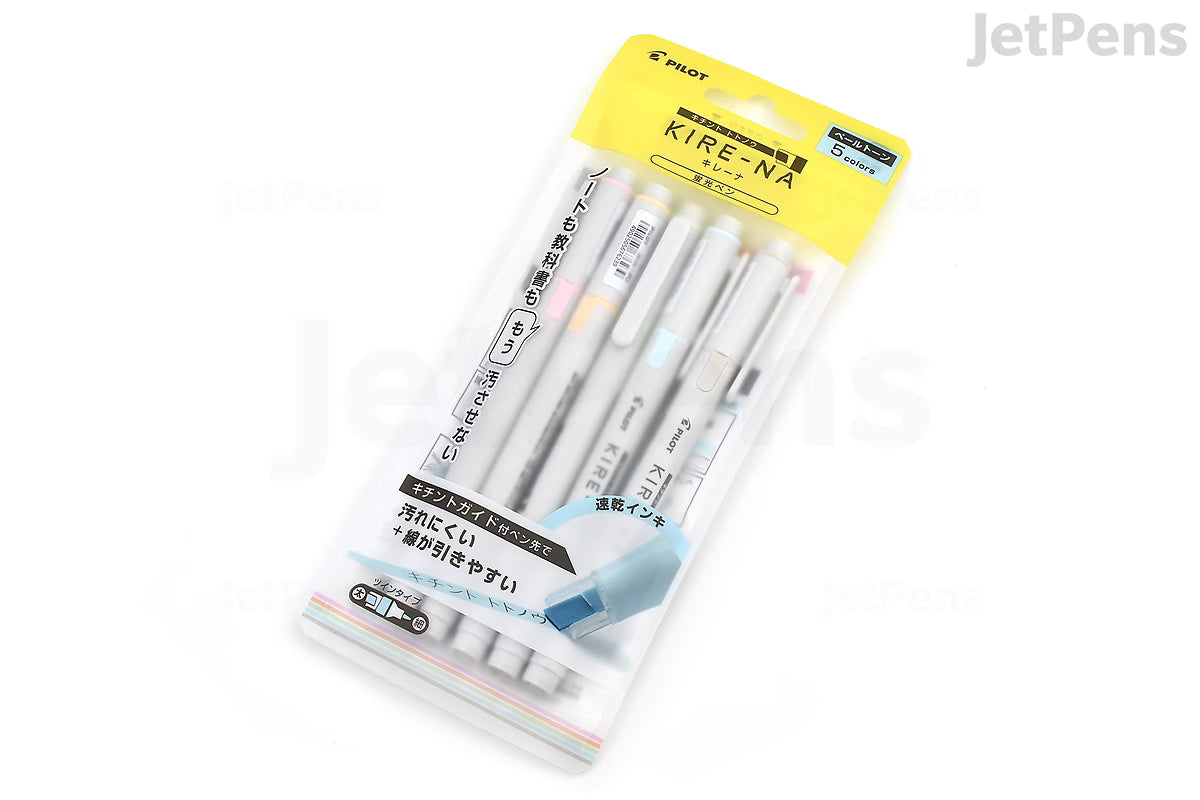 Pilot Kire-Na Double-Sided Highlighter - Fine / Bold - 5 Color Set - Pale