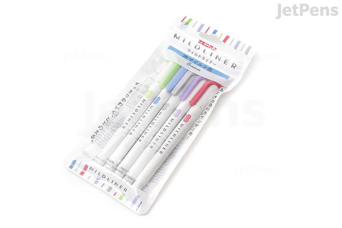 Zebra Mildliner Double-Sided Highlighter - Fine / Bold - 5 Cool & Refined Color Set