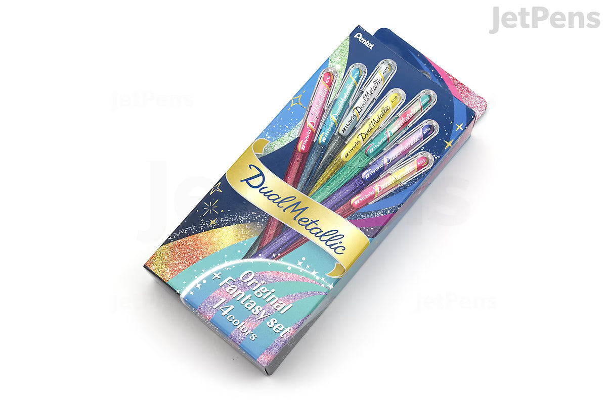 Pentel Hybrid Dual Metallic Gel Pen - 1.0 mm - Original & Fantasy - 14 Color Set