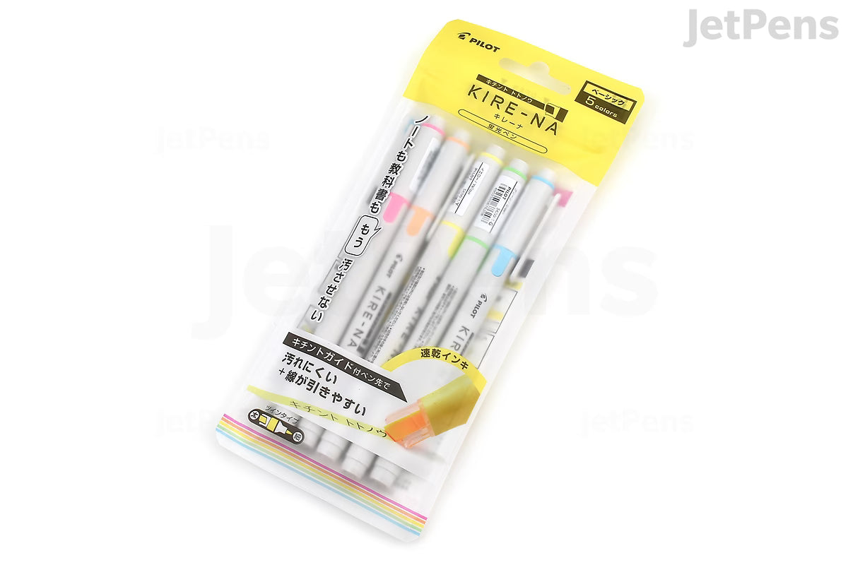 Pilot Kire-Na Double-Sided Highlighter - Fine / Bold - 5 Color Set - Basic