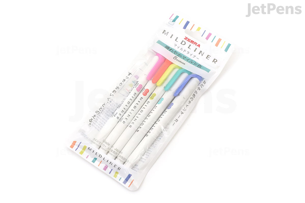 Zebra Mildliner Double-Sided Highlighter - Fine / Bold - 5 Bright Color Set