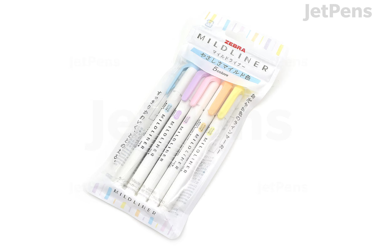 Zebra Mildliner Double-Sided Highlighter - Fine / Bold - 5 Gentle Color Set